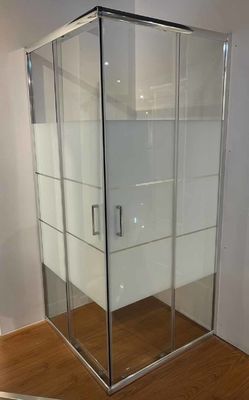Ruang mandi persegi kaca blok putih dengan bingkai aluminium krom untuk kamar mandi modern
